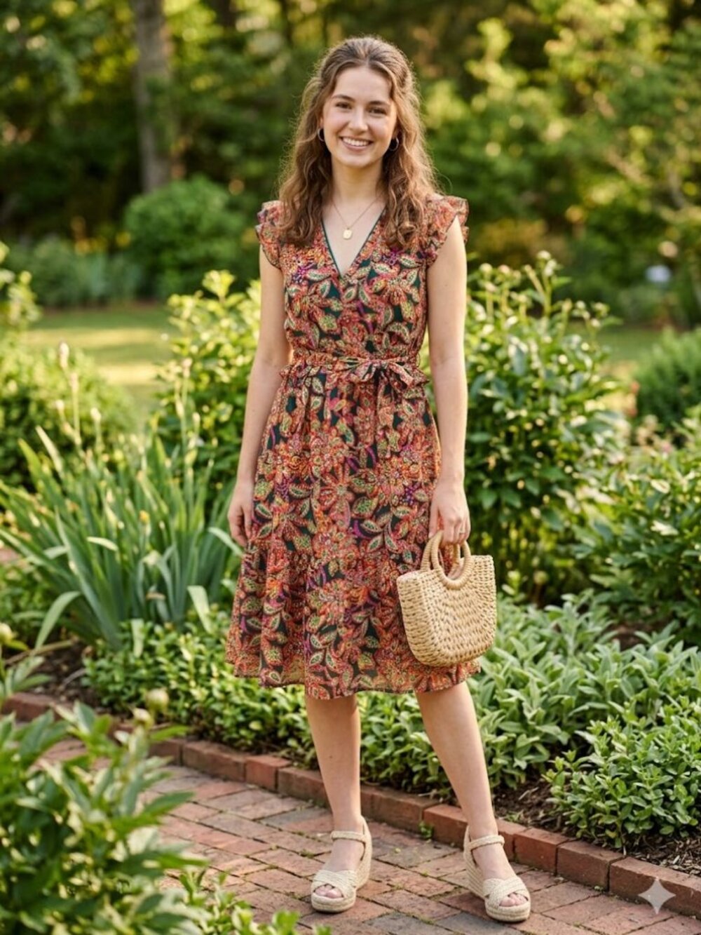 EUC J. Crew Red Floral Cap Sleeve Ruffle V-Neck Pocketed Mini Dress